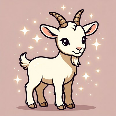 Cute cartoon baby goat with sparkles