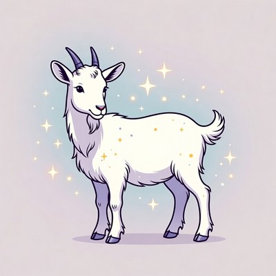 Cute white goat illustration with sparkles