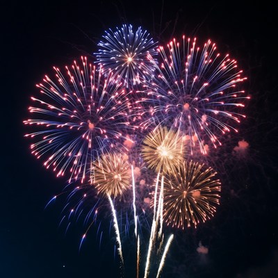 Colorful Fireworks Exploding in Night Sky