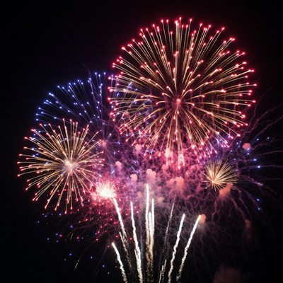 Colorful Fireworks Exploding in Night Sky
