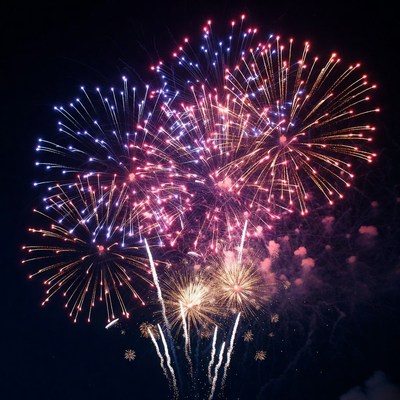 Colorful Fireworks Exploding at Night