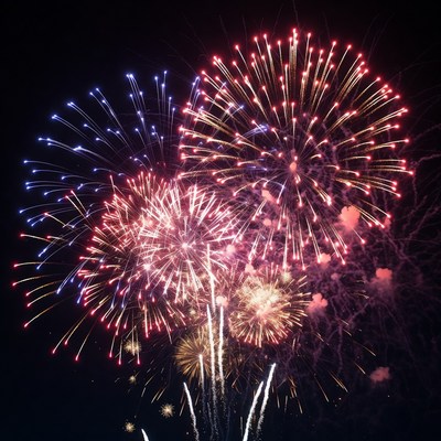 Colorful Fireworks Exploding in Night Sky