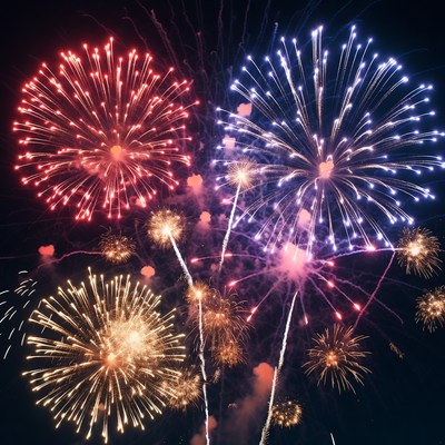 Colorful Fireworks Exploding in Night Sky