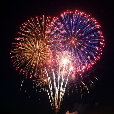 Colorful Fireworks Exploding in Night Sky