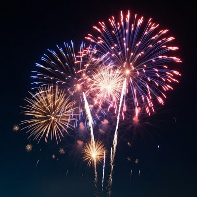 Colorful Fireworks Exploding in Night Sky