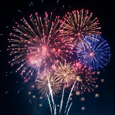 Colorful Fireworks Exploding in Night Sky