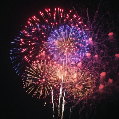 Colorful Fireworks Exploding in Night Sky