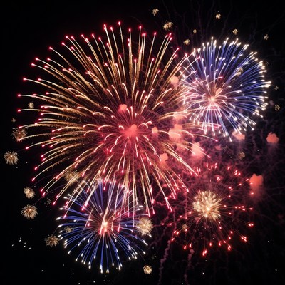 Colorful Fireworks Exploding in Night Sky