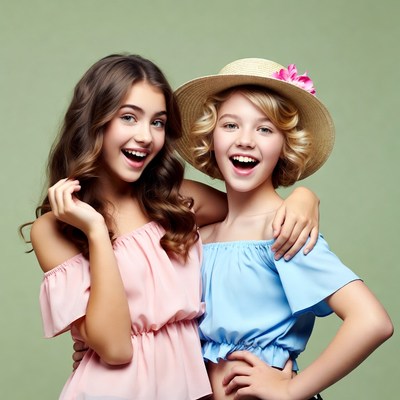 Two smiling girls in summer tops