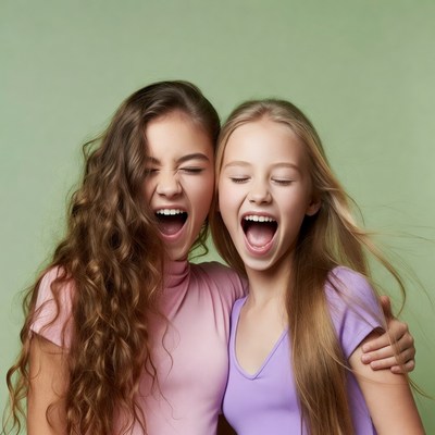 Two girls laughing together