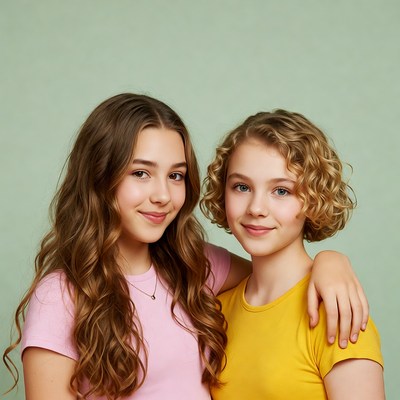 Two smiling girls embracing