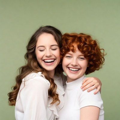 Two Smiling Girls Hugging