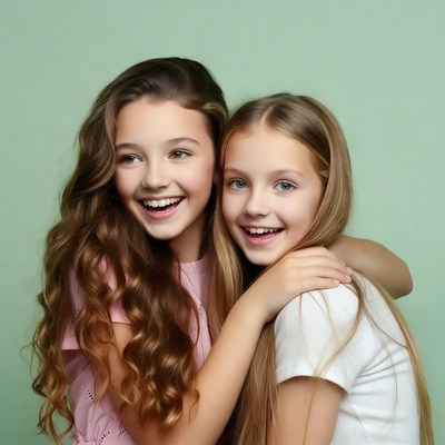 Two Smiling Girls Hugging