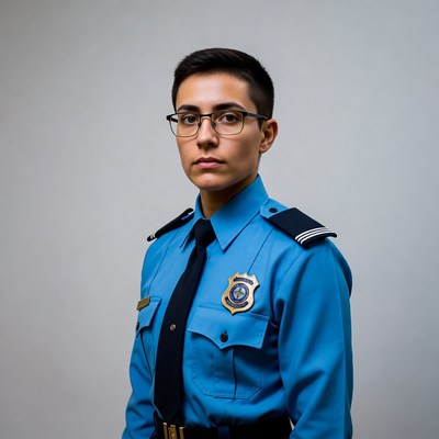 Female police officer in blue uniform