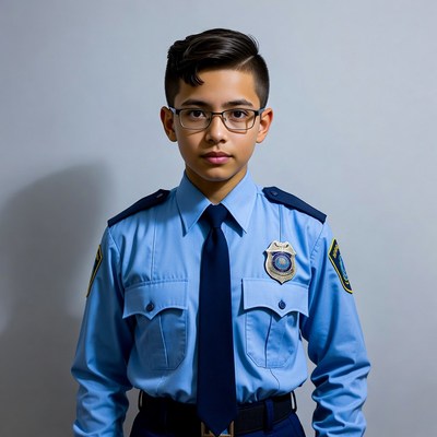 Young Latino boy in police uniform