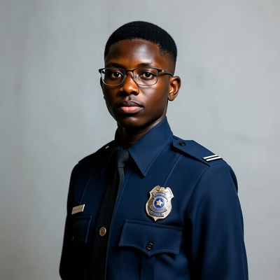 African-American man in police uniform