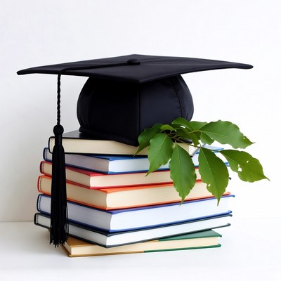 Graduation Cap on Stacked Books