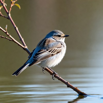 Willet bird perched on branch over water