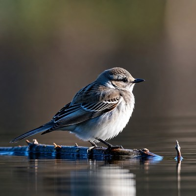 Wheatear perched on branch over water