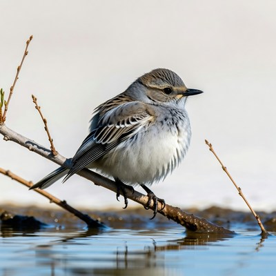 Gray bird perched on branch over water