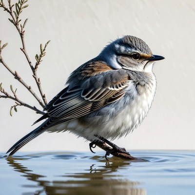 Capped Wheatear Perched on Water