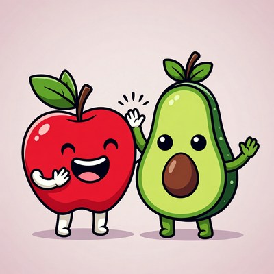 Happy Apple and Avocado Waving