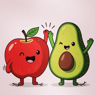 Happy Apple and Avocado High-Five