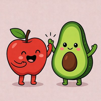 Happy Apple and Avocado High Five