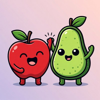 Happy Apple and Avocado High-Five