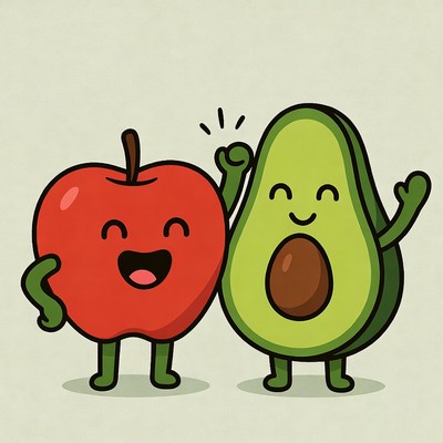 Happy Apple and Avocado Illustration