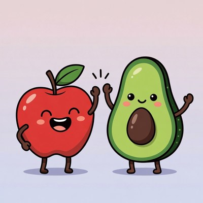 Happy Apple and Avocado High-Five