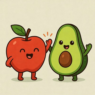 Happy Apple and Avocado High-Five