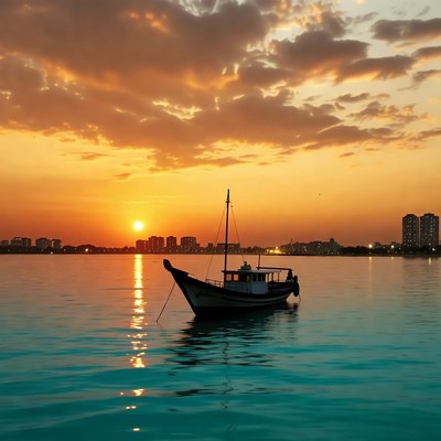 Traditional Dhow Boat at Sunset
