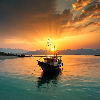 Traditional Boat at Sunset Beach