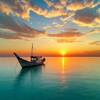 Traditional Dhow Boat at Sunset