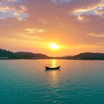 Traditional Boat in Sunset Bay