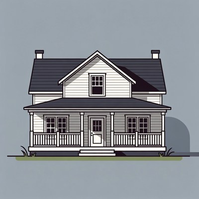 White farmhouse with porch illustration