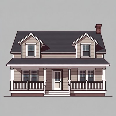 Illustrated Two-Story House with Porch