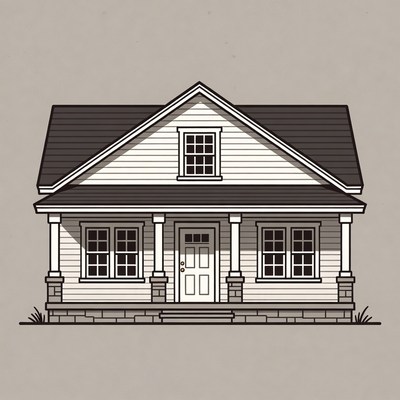 Line Art House with Porch