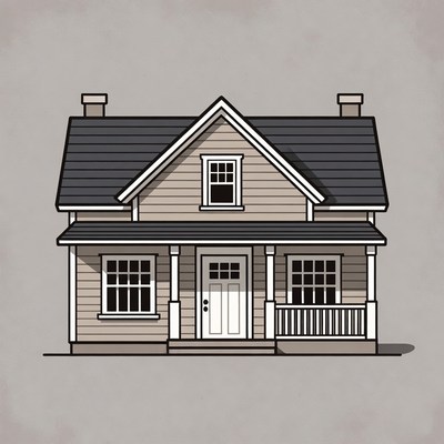 Illustrated Tan House with Porch