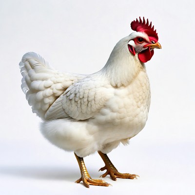 White hen standing isolated