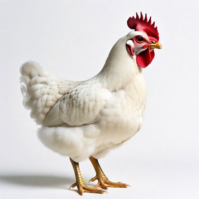 White rooster standing isolated
