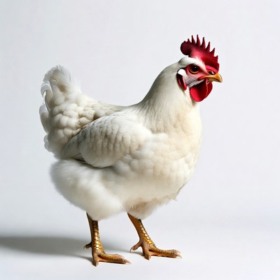 White rooster standing isolated