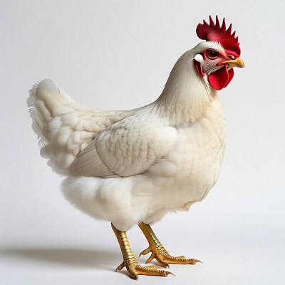 White hen standing isolated