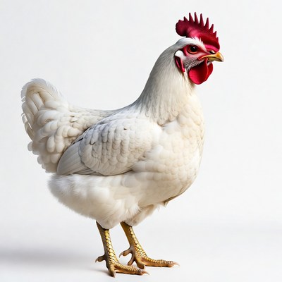 White rooster standing isolated