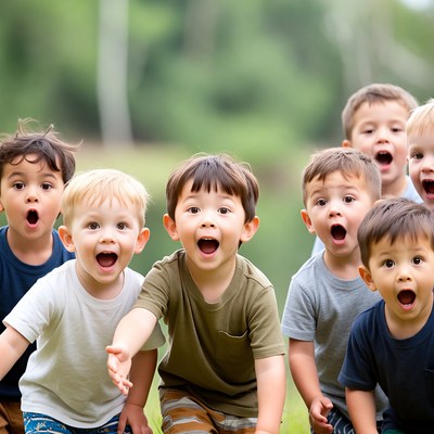 Group of excited boys in park