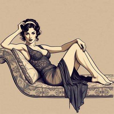 Woman lounging on chaise in lingerie
