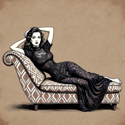 Vintage woman lounging on chaise