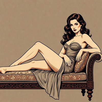 Woman lounging on vintage chaise