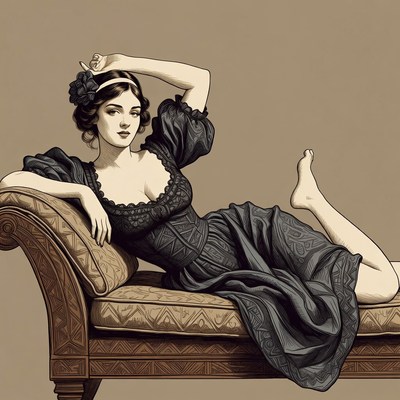 Edwardian woman lounging on chaise